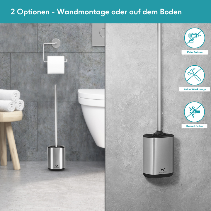Silikon Toilettenbürste mit Wandhalterung - Ohne Bohren