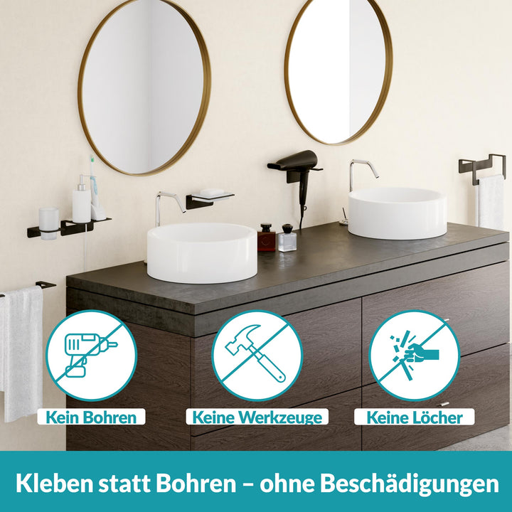 Badablage schwarz ohne Bohren - 14 cm - Edelstahl - Matt