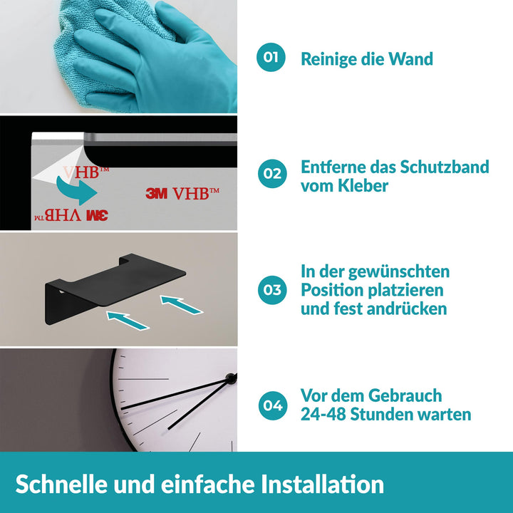 Badablage schwarz ohne Bohren - 14 cm - Edelstahl - Matt
