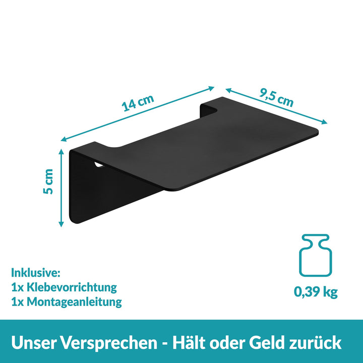 Badablage schwarz ohne Bohren - 14 cm - Edelstahl - Matt
