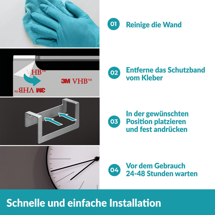 Handtuchstange 22 cm ohne Bohren - Edelstahl