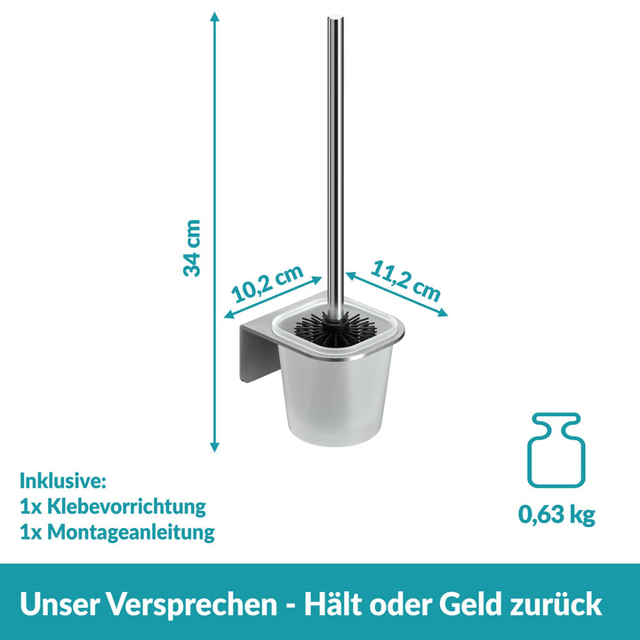 Toilettenbürstenhalter selbstklebend - Mit Toilettenbürste - Ohne Bohren - Edelstahl & Glas