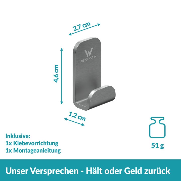 Handtuchhaken silber - 1 Haken aus Edelstahl - ohne bohren - selbstklebend
