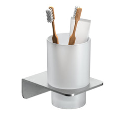 Zahnputzbecher rund silber - Glas und Edelstahl - ohne bohren – silver