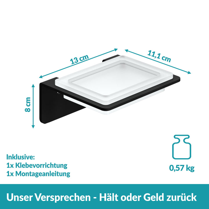 Schwarze Seifenschale und Halter zur Wandmontage - Ohne Bohren - Edelstahl