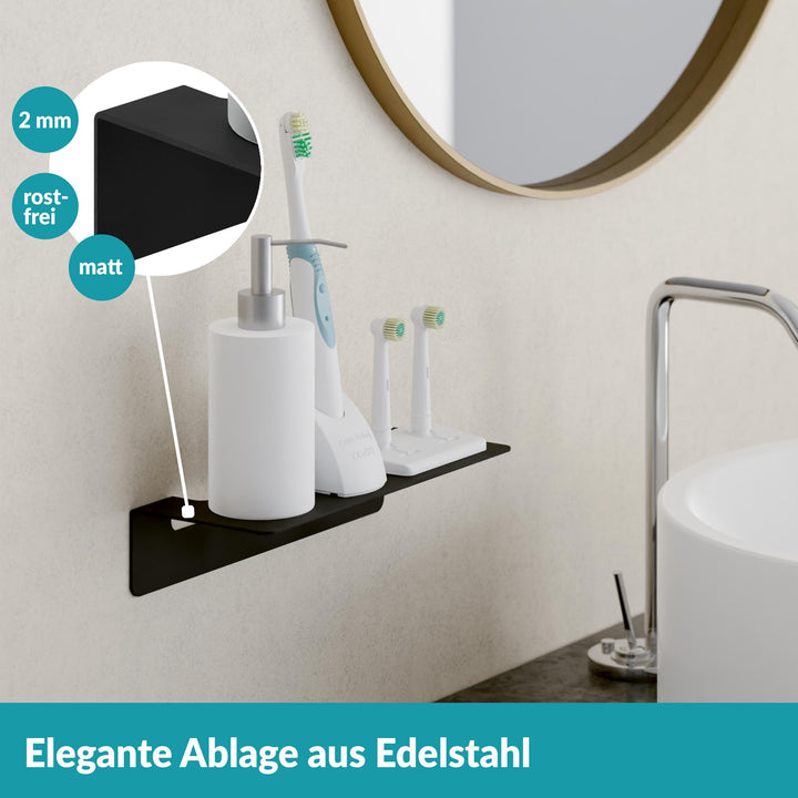 Badablage schwarz - 24 cm - Edelstahl - ohne Bohren