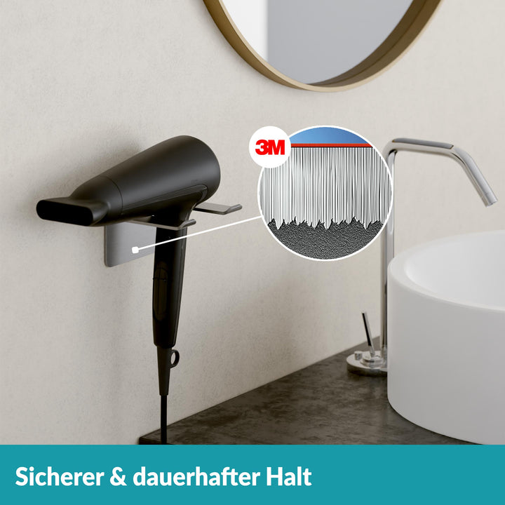 Föhnhalter Silber - Edelstahl - Ohne Bohren