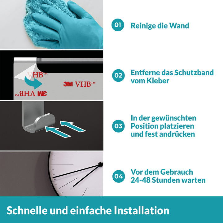 Handtuchhaken Set silber - 4  Edelstahl Haken - ohne bohren