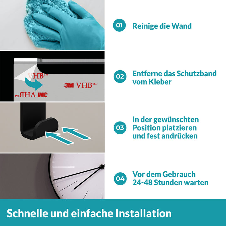 Handtuchhaken Set schwarz - 3  Edelstahl Haken - ohne Bohren