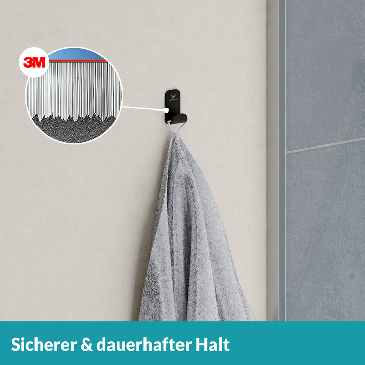 Handtuchhaken Set schwarz - 4  Edelstahl Haken - ohne Bohren