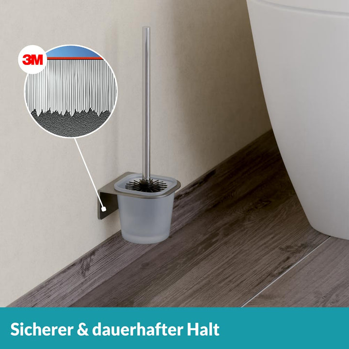 Toilettenbürstenhalter selbstklebend - Mit Toilettenbürste - Ohne Bohren - Edelstahl & Glas